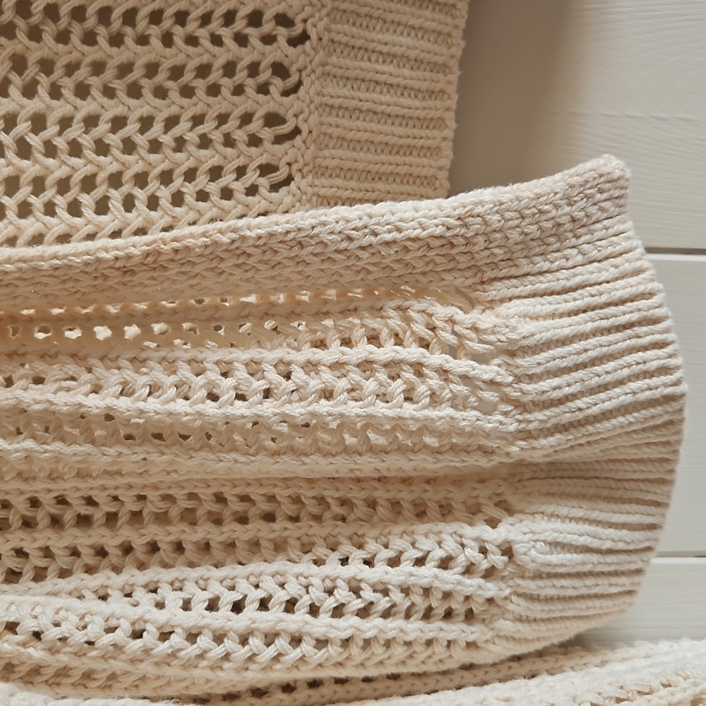 Open-Knit Cream Women's Cardigan Sweater - Picture 2 of 3